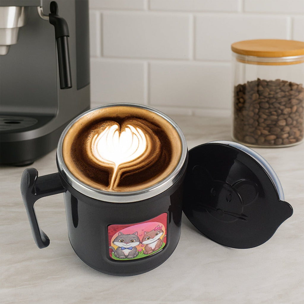 1 Pc Apex Cat Mug – 250ml Stainless Steel Insulated Mug with Cute Cat Print – Leak-Proof Lid for Kids & Gifting