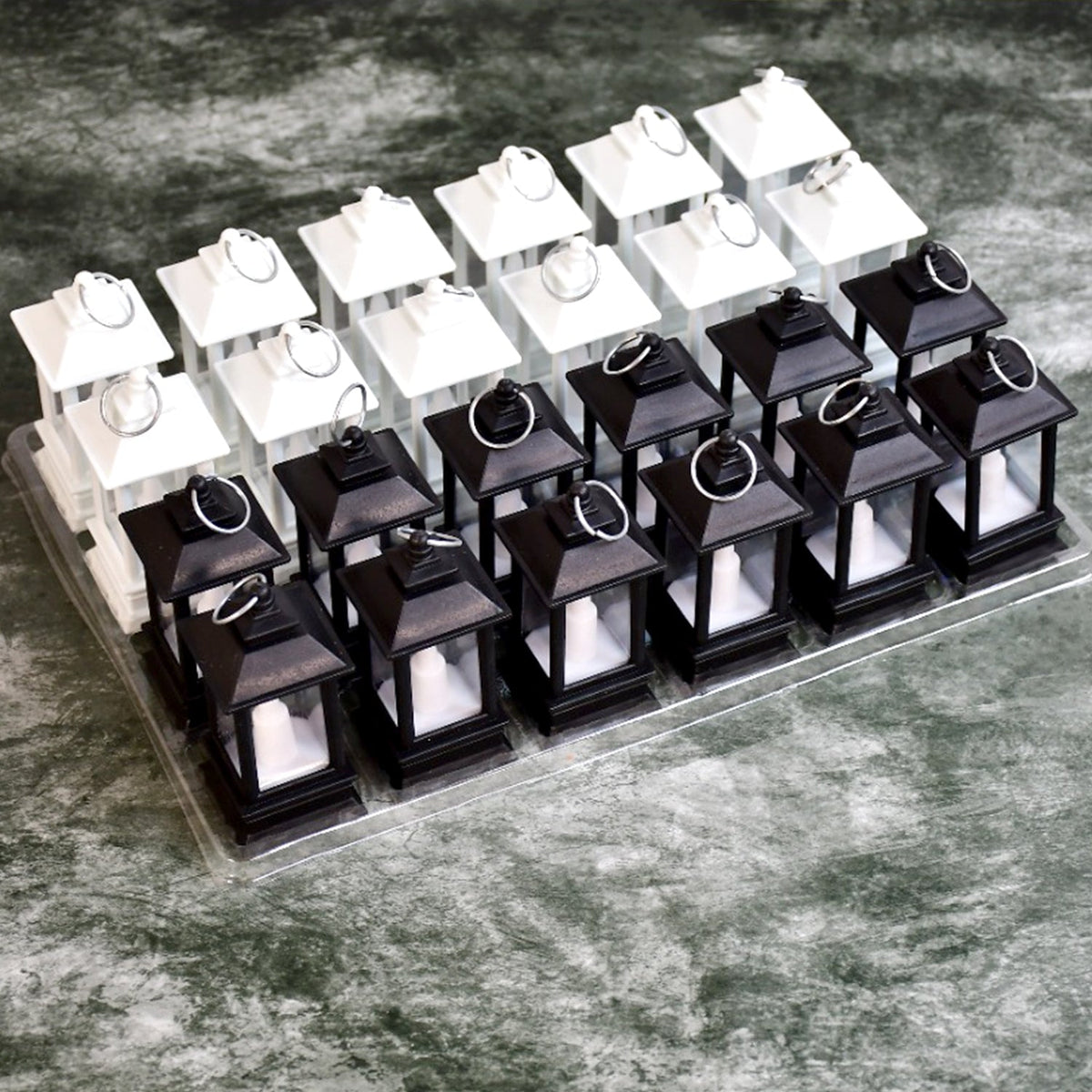 24-Pack Battery Operated Flameless Lanterns - Black & White Rustic LED Candle Lights