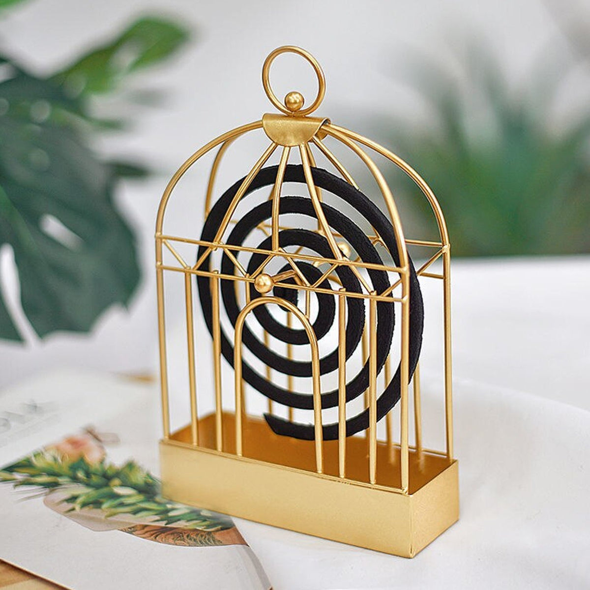 Vintage Birdcage Mosquito Coil Holder - Safe Iron Stand for Home & Office
