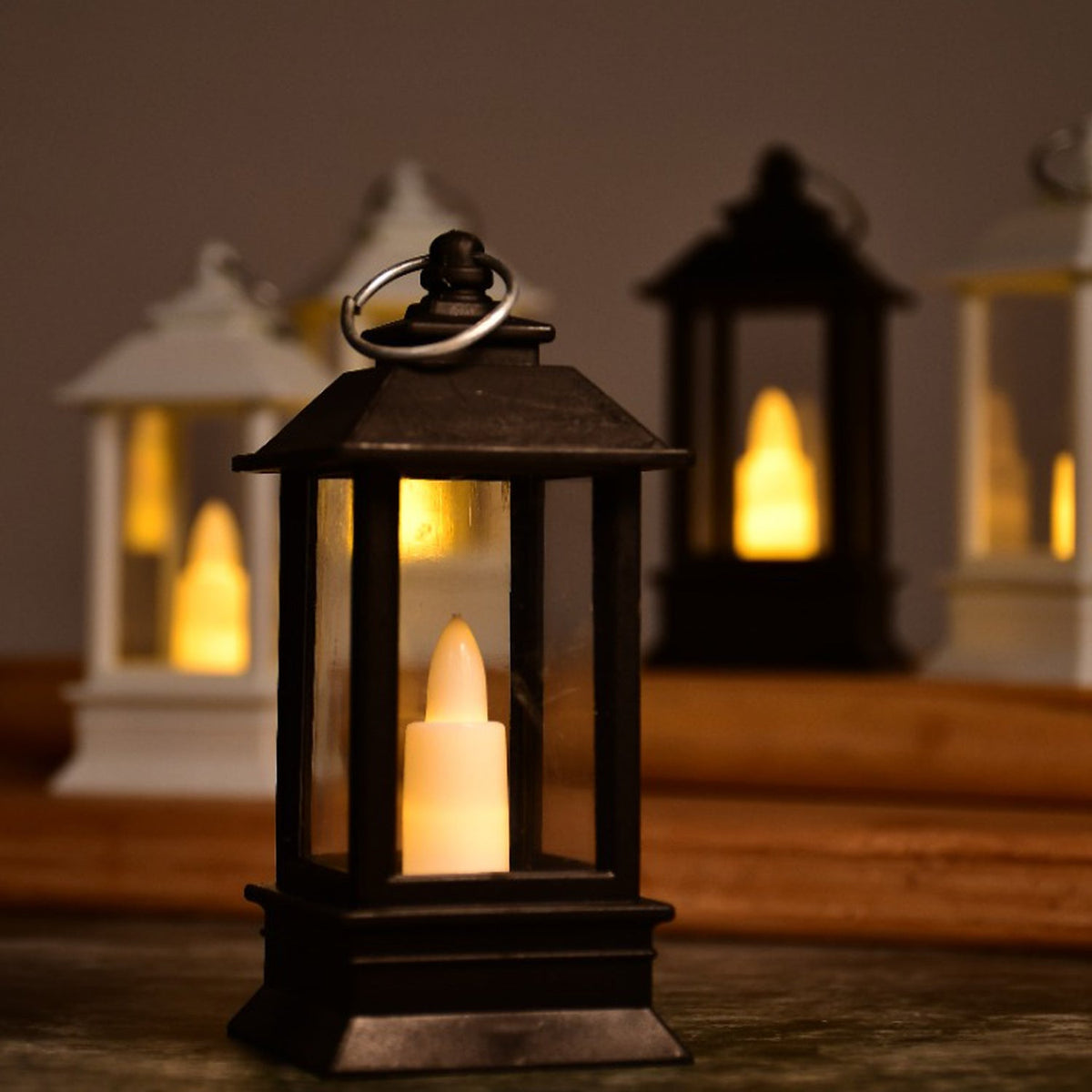 24-Pack Battery Operated Flameless Lanterns - Black & White Rustic LED Candle Lights