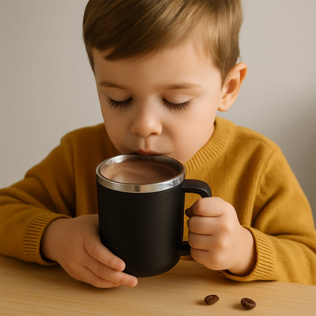 1 Pc Apex Happy Mug with Silicone Lid – 400ml Insulated Coffee/Tea Mug – Black Double Wall Travel Mug