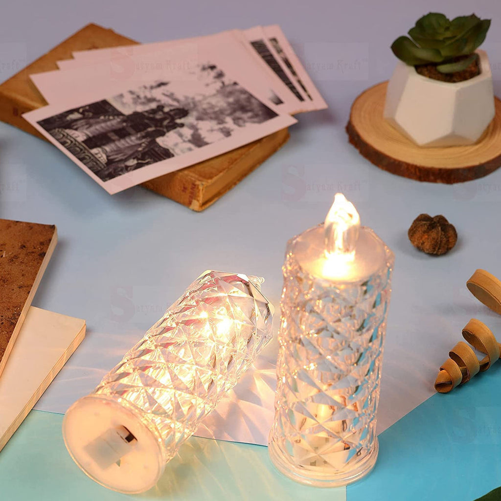 Rose Candles Led Flameless And Smokeless Decorative Acrylic Transparent Candles Led Tea Light Candle Perfect For Gifting Home Diwali Christmas Crystal Candle Lights (1 Pc)